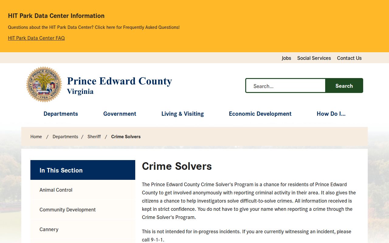 Prince Edward County Crime Solvers anonymous wanted-information reporting route