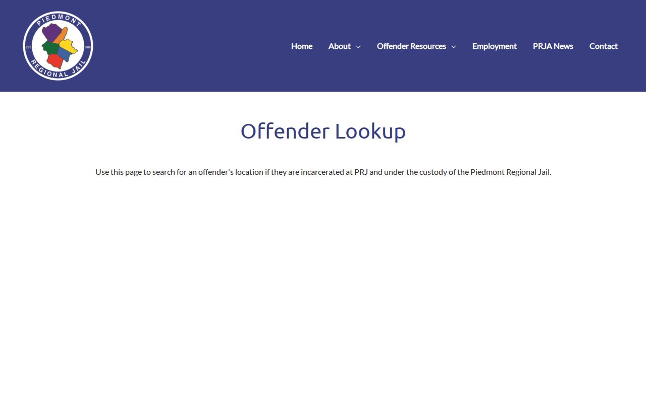 Prince Edward County current custody record lookup at Piedmont Regional Jail